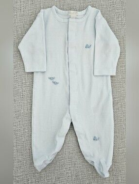 Kissy Kissy Light Blue And White Striped Crabs And Whales Footie Size 3-6 Months